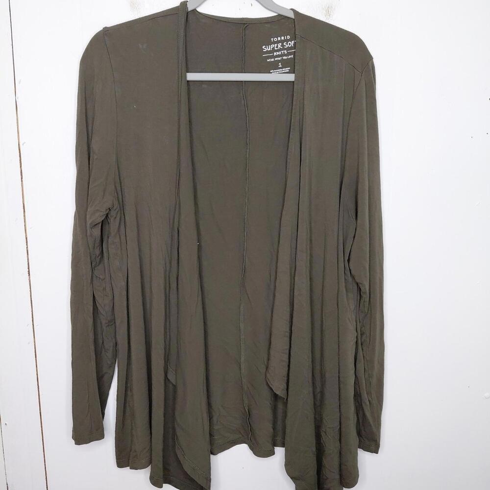 Torrid Cardigan Womens 1X Olive Super Soft Knit Open Office Modest Work